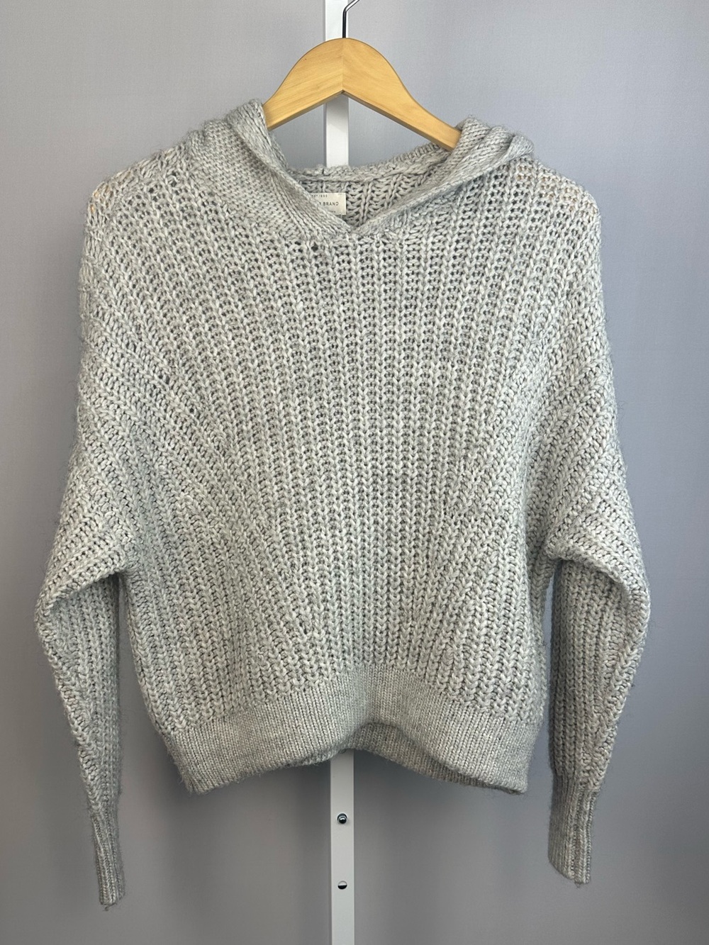 Lucky Brand Gray Hooded Chunky Knit Cropped Sweater Boxy Pullover S